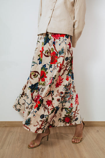 FALDA TERCIOPELO LOROS BEIGE