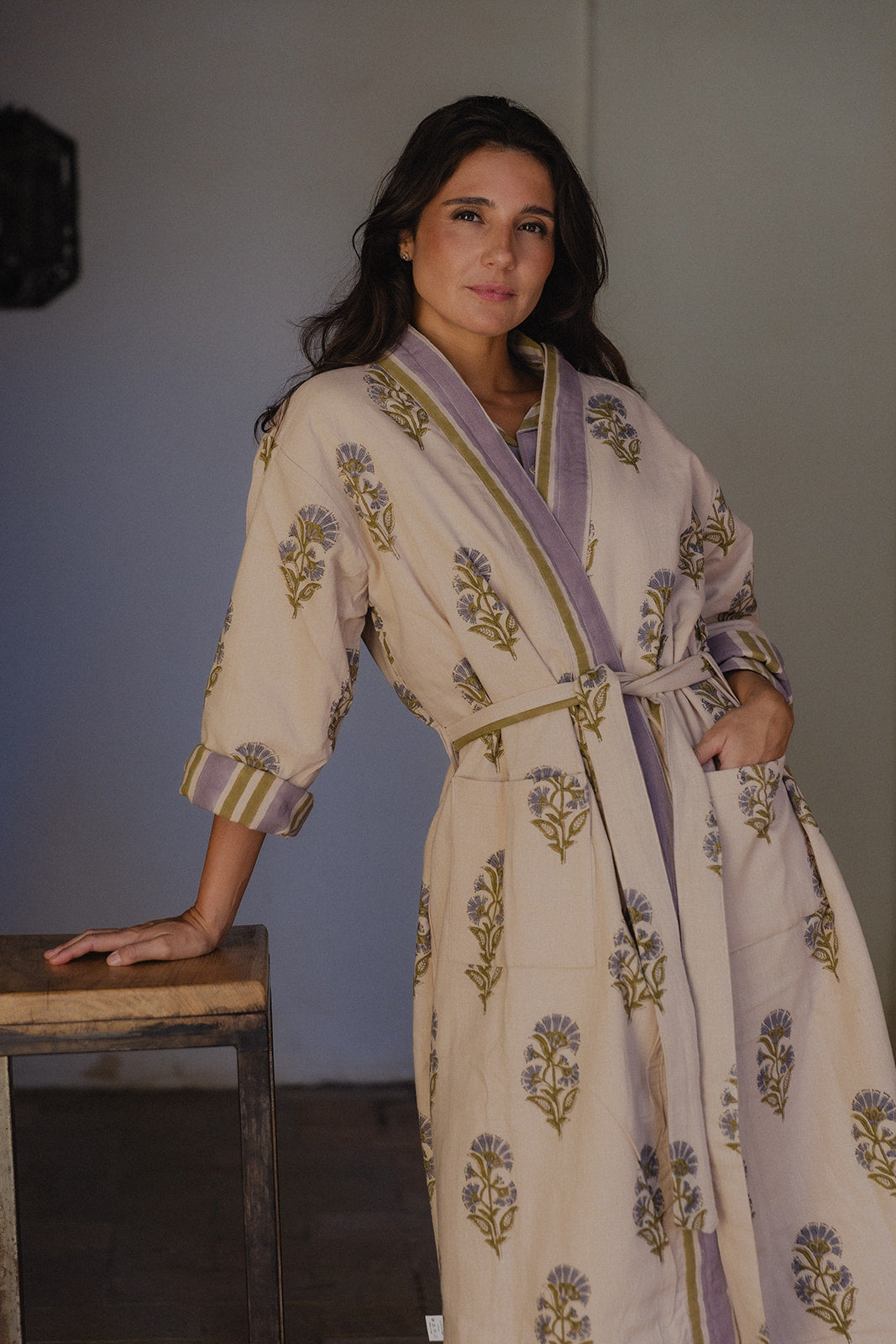 KIMONO RAYAS VERDE MALVA