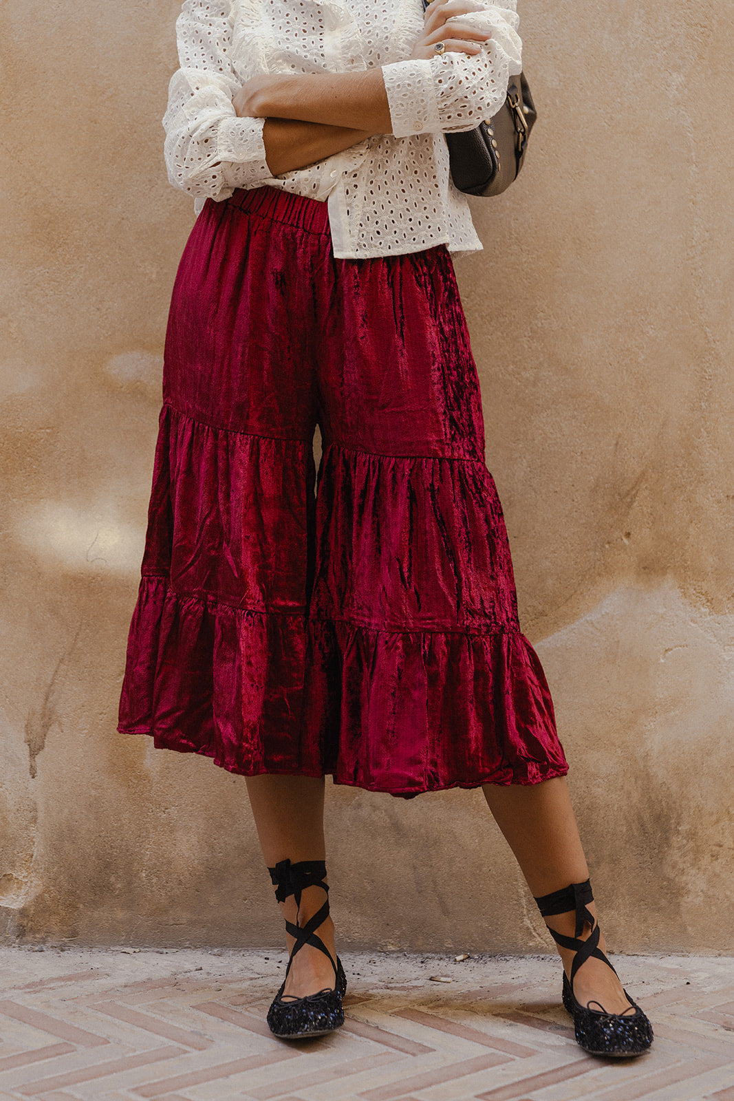 FALDA PANTALÓN TERCIOPELO BURDEOS