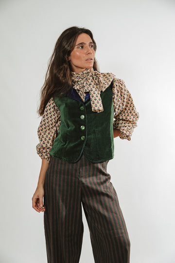 CHALECO TERCIOPELO VERDE Y MORADO