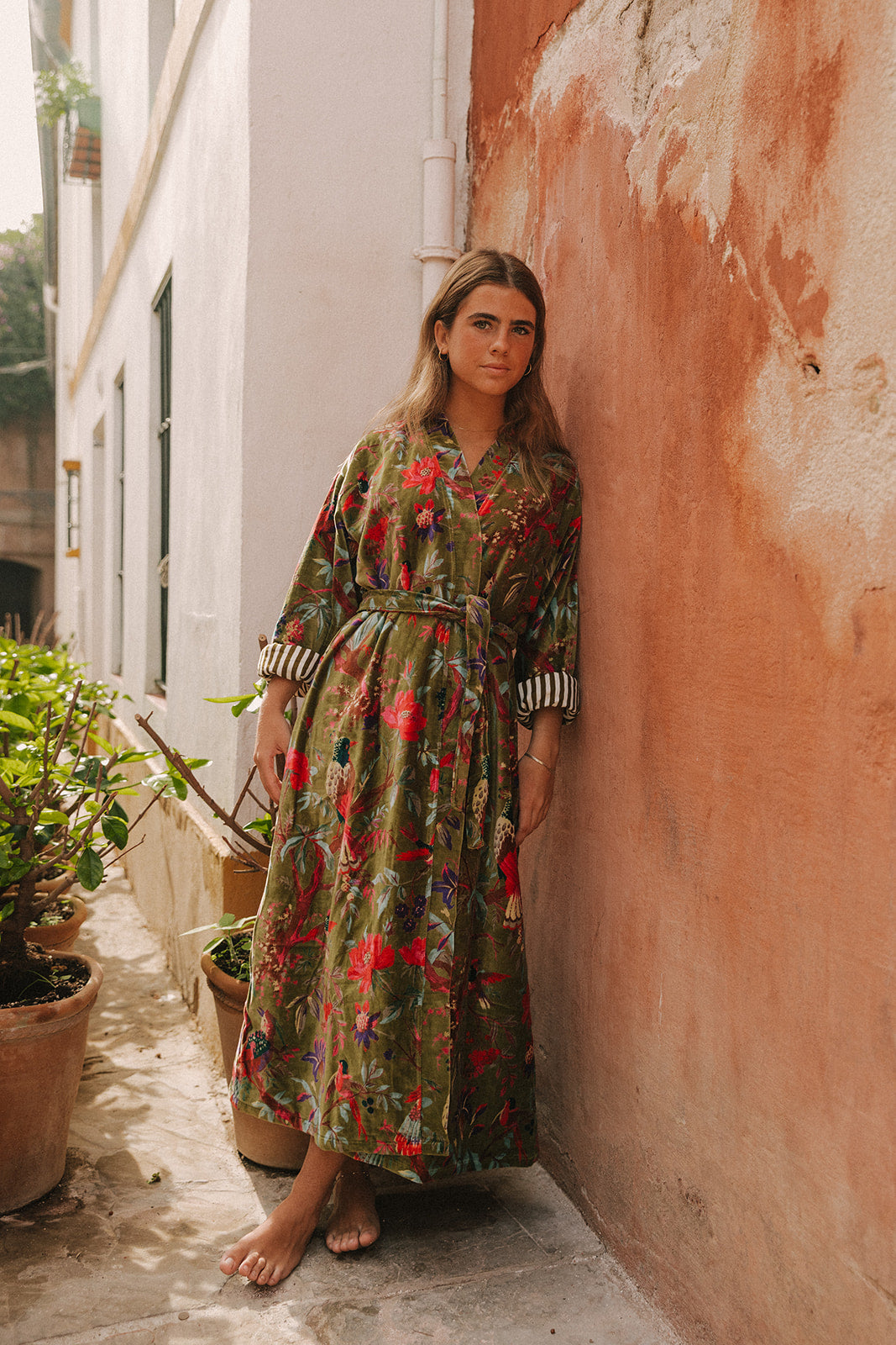 LIGHT GREEN VELVET KIMONO