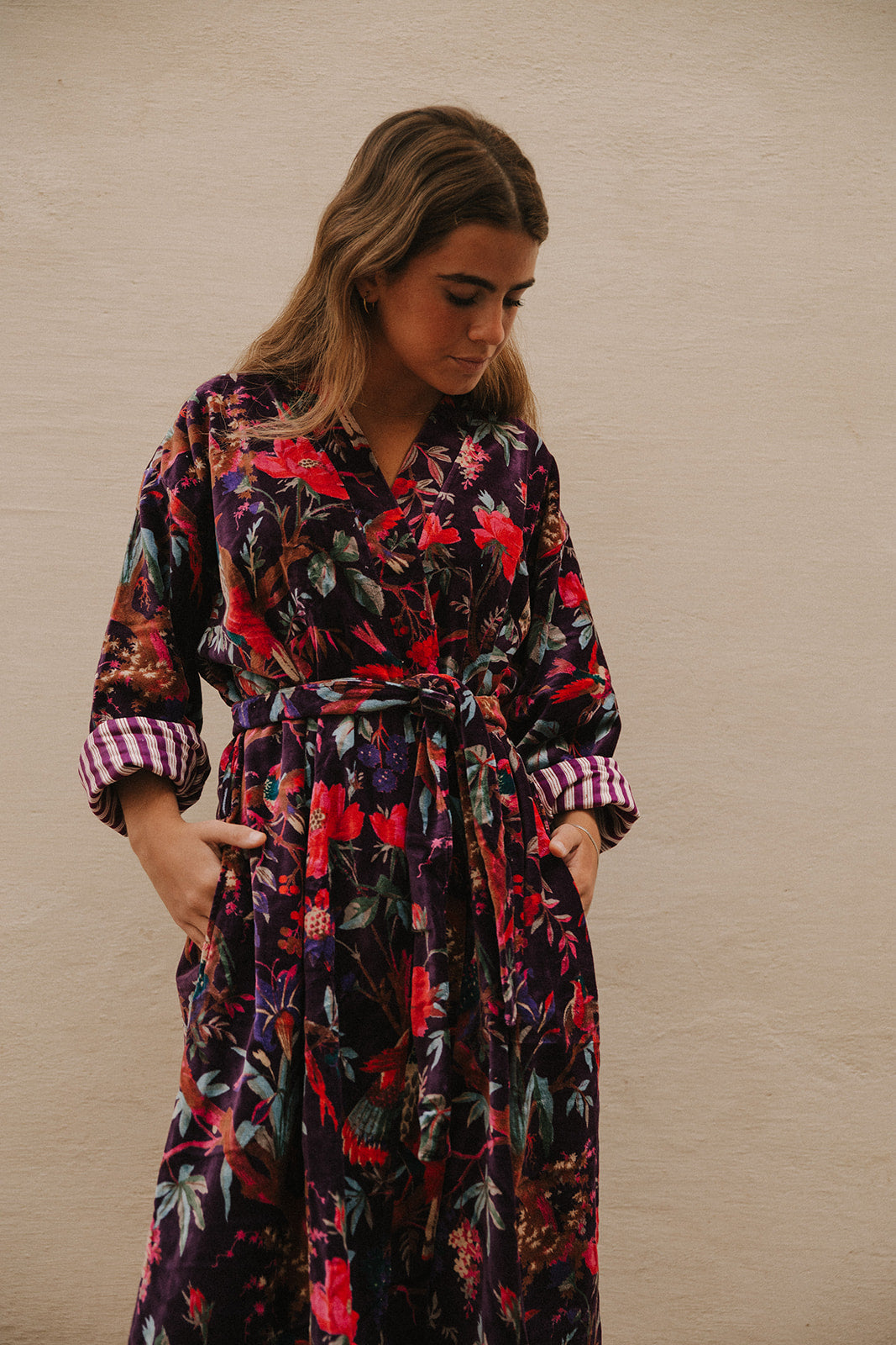 KIMONO TERCIOPELO BERENJENA OSCURO