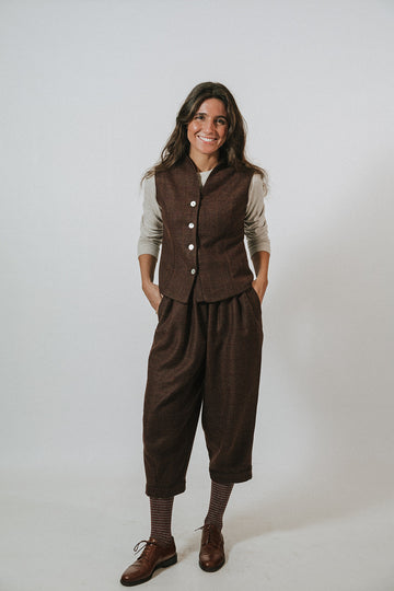 PANTALÓN CUADROS BERENJENA