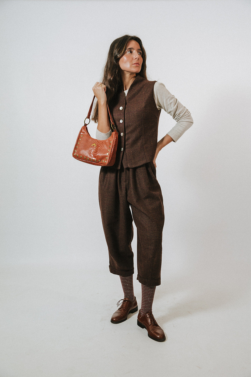 CHALECO CUADROS BERENJENA