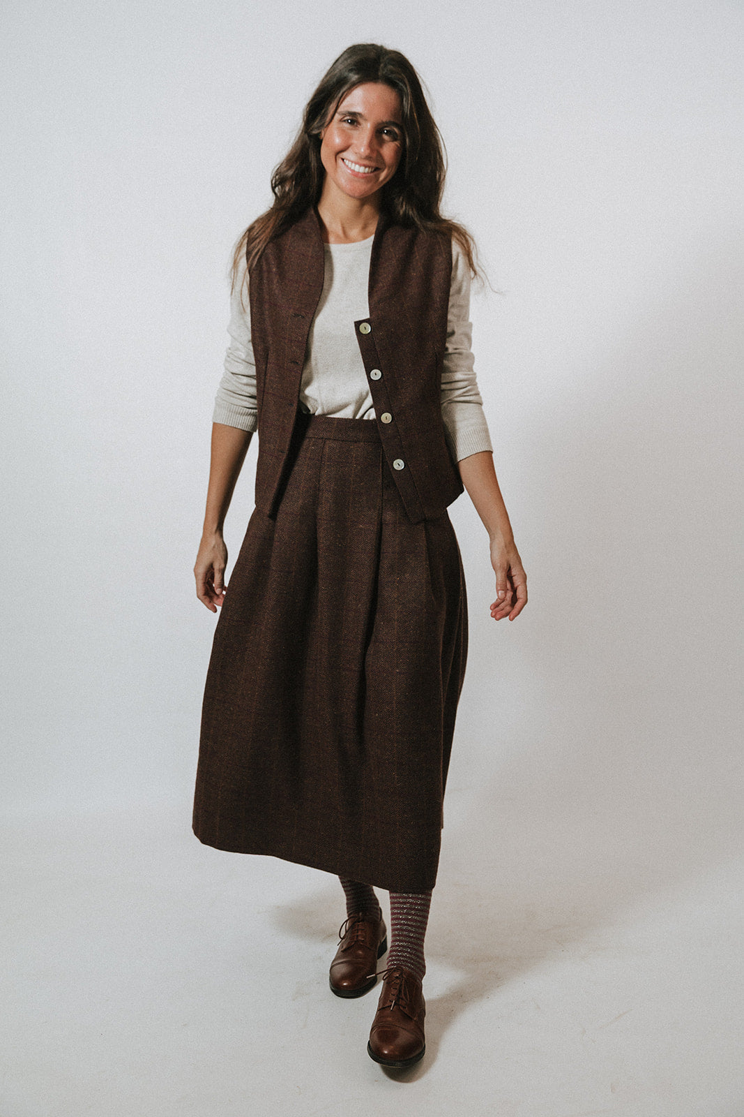 FALDA CUADROS BERENJENA