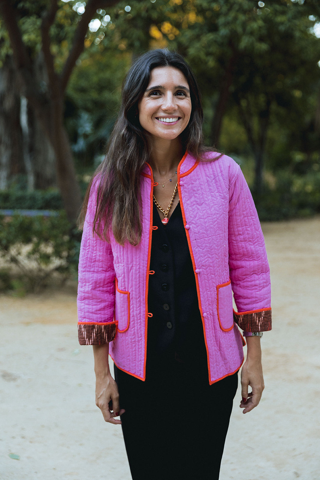 CHAQUETA ROSA Y NARANJA