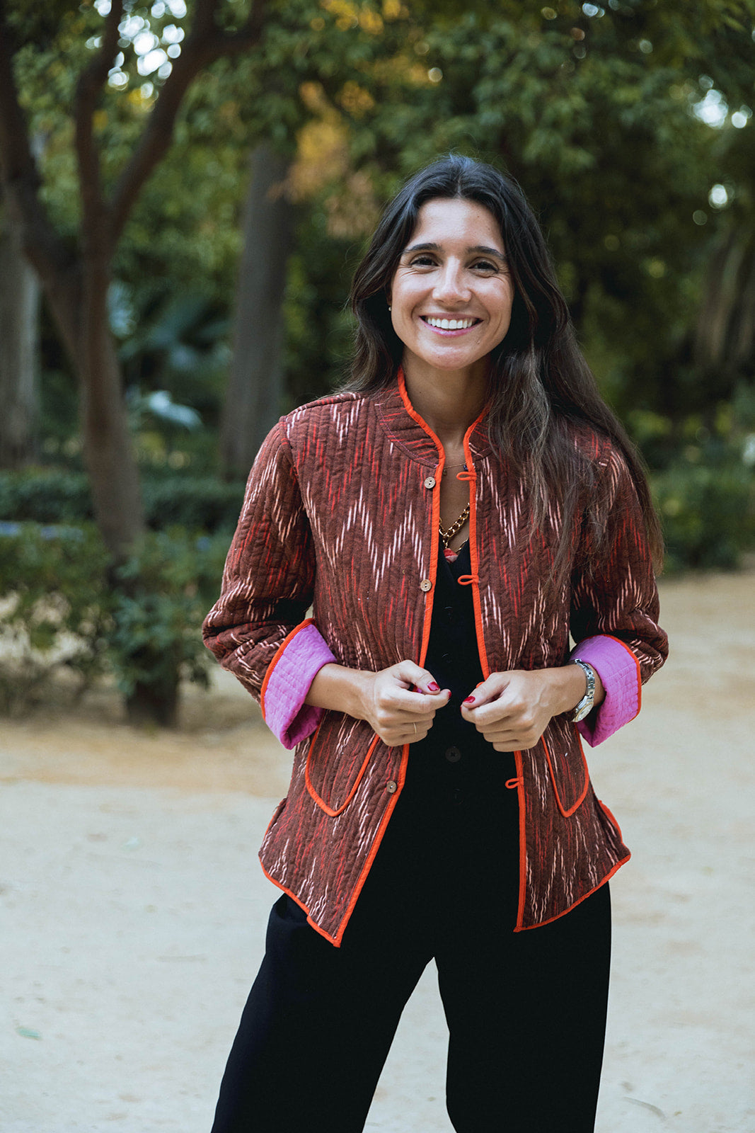 CHAQUETA ROSA Y NARANJA