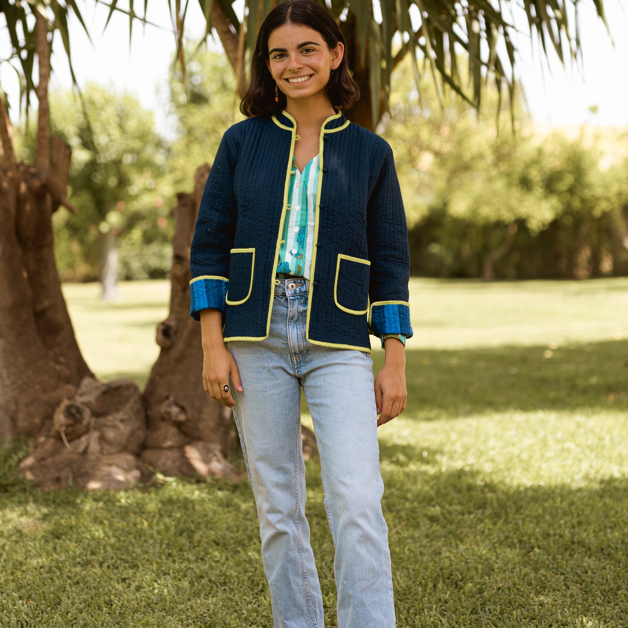 NAVY BLUE AND LIME JACKET