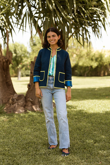 NAVY BLUE AND LIME JACKET