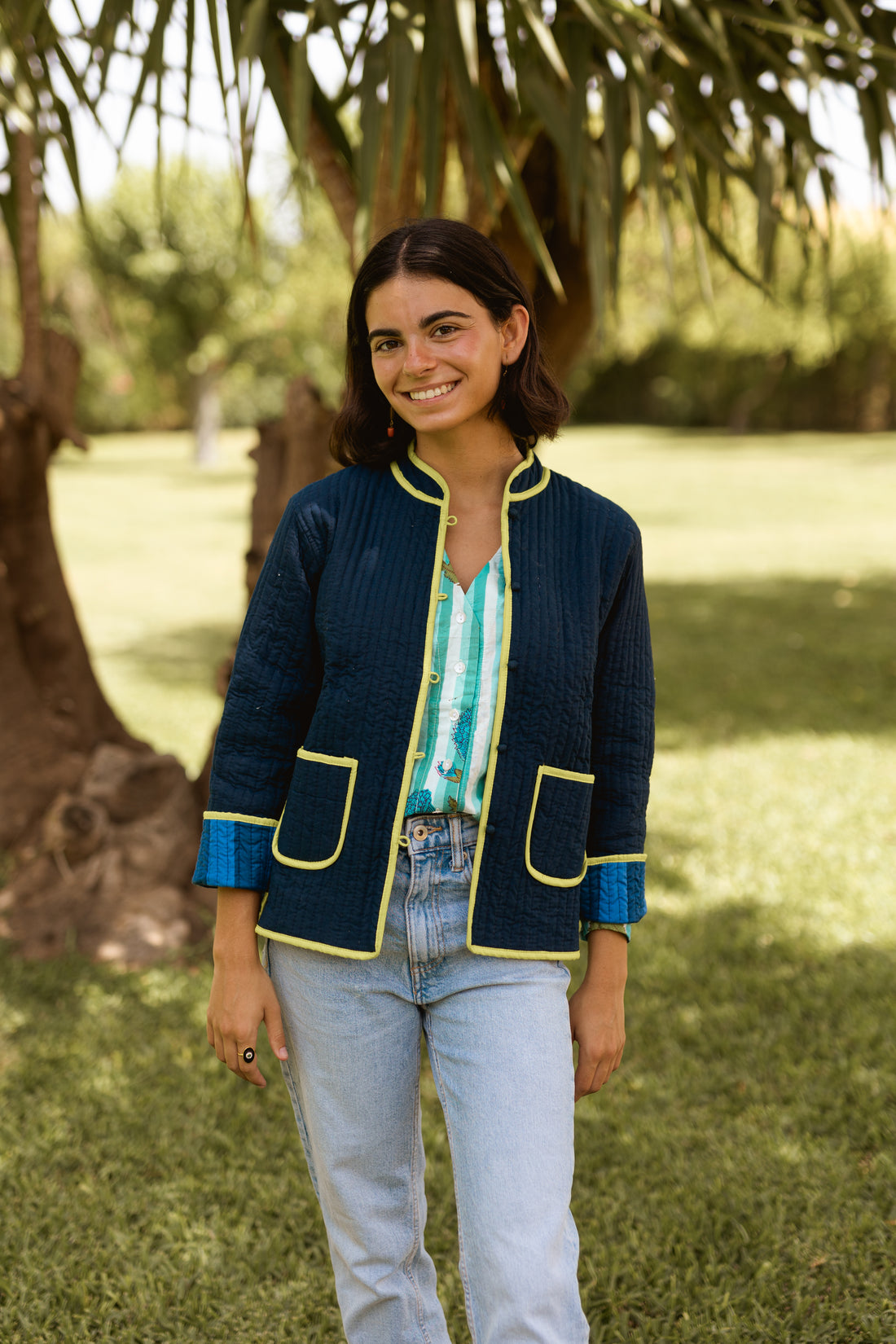 NAVY BLUE AND LIME JACKET