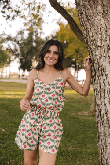 PIJAMA CORTO VERDE Y ROSA