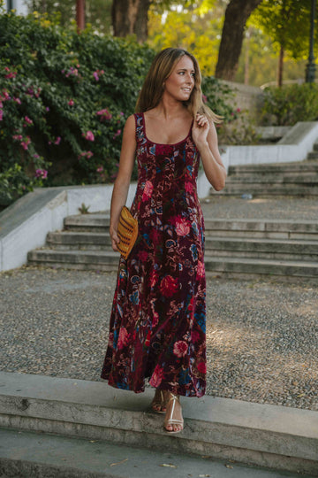 ROBE EN VELOURS AUBERGINE