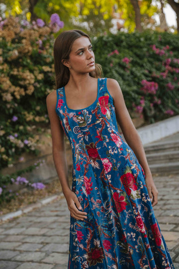 ROBE EN VELOURS BLEU