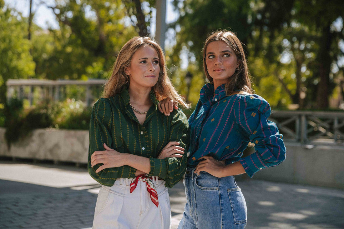 CAMISA IKAT PETRÓLEO Y BUGANVILLA