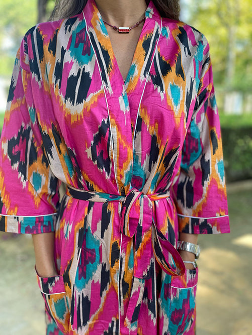 KIMONO ALGODÓN IKAT ROSA